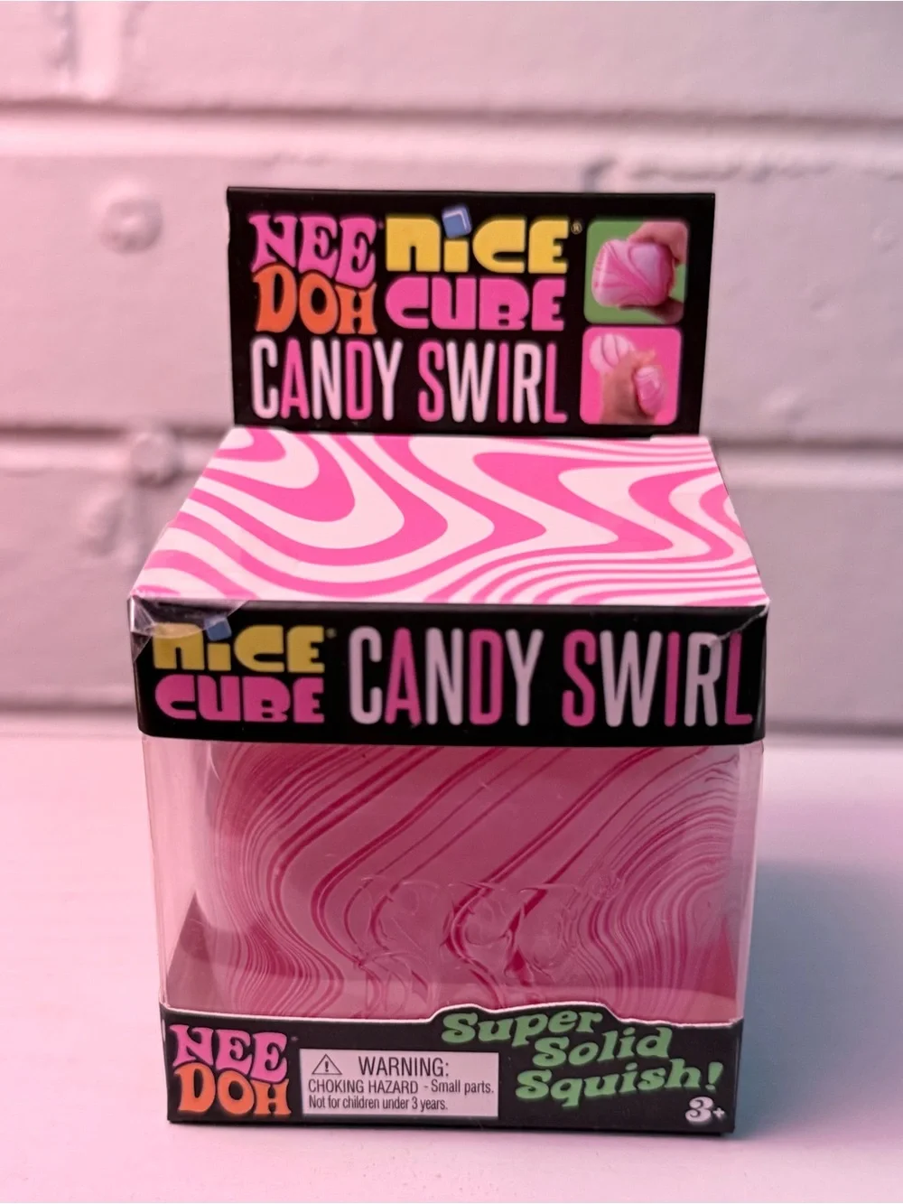 NeeDoh Nice Cube Candy Swirl Pink Super Solid Squish NEW